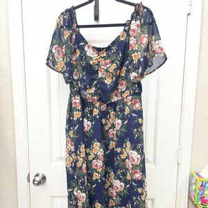 NEW Bloomchic Navy Floral Sweetheart Necklne Pockets Size 1X